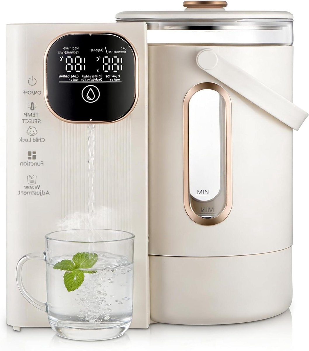 Warmwaterdispenser - Heetwaterkraan - Direct heet water - Instelbare temperatuur - 3 liter tank - Beige