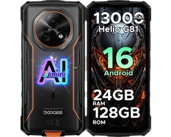 DOGEE Fire 5 Pro 4G- Rugged Smartphone - 13000 mAh/18W - Android 16 - 13MP+8MP - 24GB ROM+128GB ROM/(2TB/TF) - Gemini AI - 6,6inch HD+ 90Hz - MediaTek Helio G81 - NFC- Face ID - Vingerafdruk - IP68 - Grijs