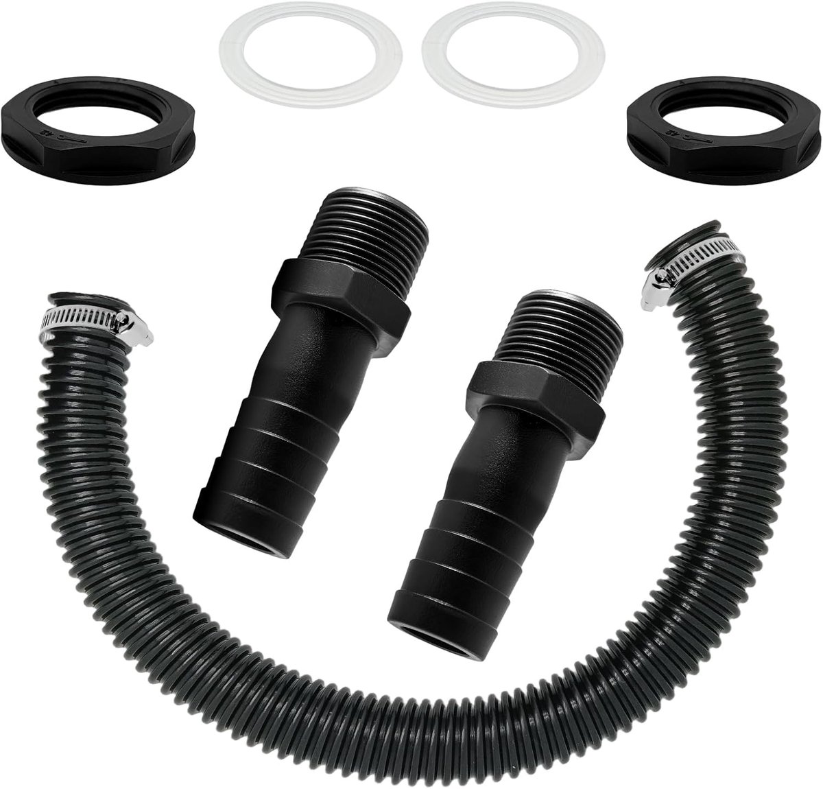 Regentonaansluitset met 50 cm aansluitslang, slangconnector en borgmoeren voor watertanks, regentonnen, regenton