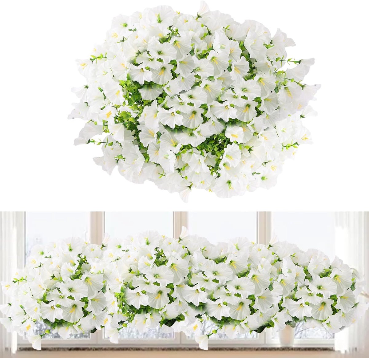 Kunstbloemen Petunia 7 bundels wit 36 cm - kunstbloemen als echte kunstbloemen en kunstbalkonplanten, ideaal voor balkondecoratie, kunstbloemen voor buiten