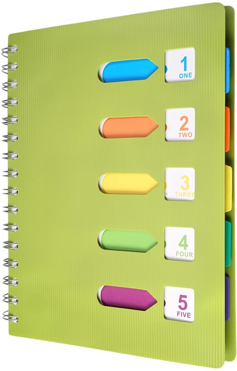 Notitieboek met register, A5, gelinieerd, notitieboek met register A5, gelinieerd, spiraalbinding, notitieboek A5, notitieboek, register voor werk, kantoor, school, college, Essentials, groen, 120