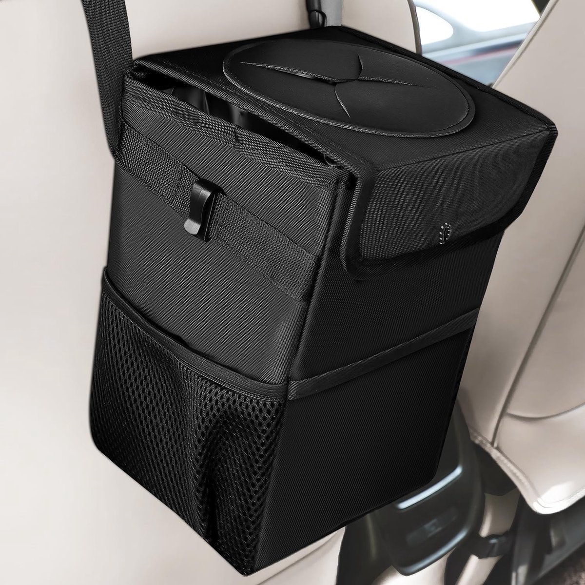 Autoafvalbak voor kamperen, autoafvalbak met deksel, opvouwbare afvalbak voor kamperen, waterdichte kampeer-afvalbak, opvouwbare auto-organizer voor auto-interieur, zwart