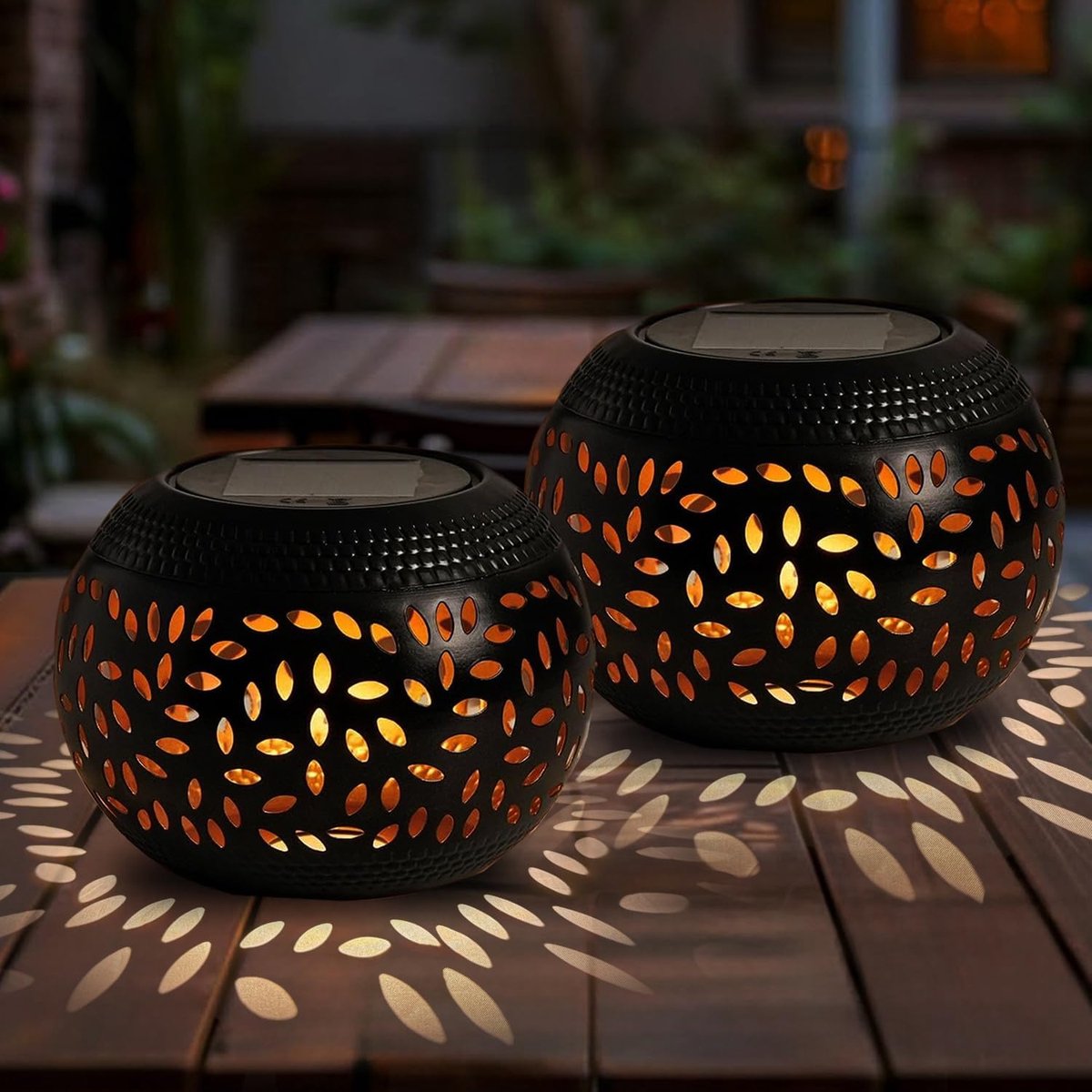 LISM-Twee zwarte, op zonne-energie werkende, waterdichte LED-tafellampen Geschikt voor buiten, decoratieve lantaarns op zonne-energie, Geschikt voor bureaus, slaapkamers, terrassen en tuinpaden binnenshuis.