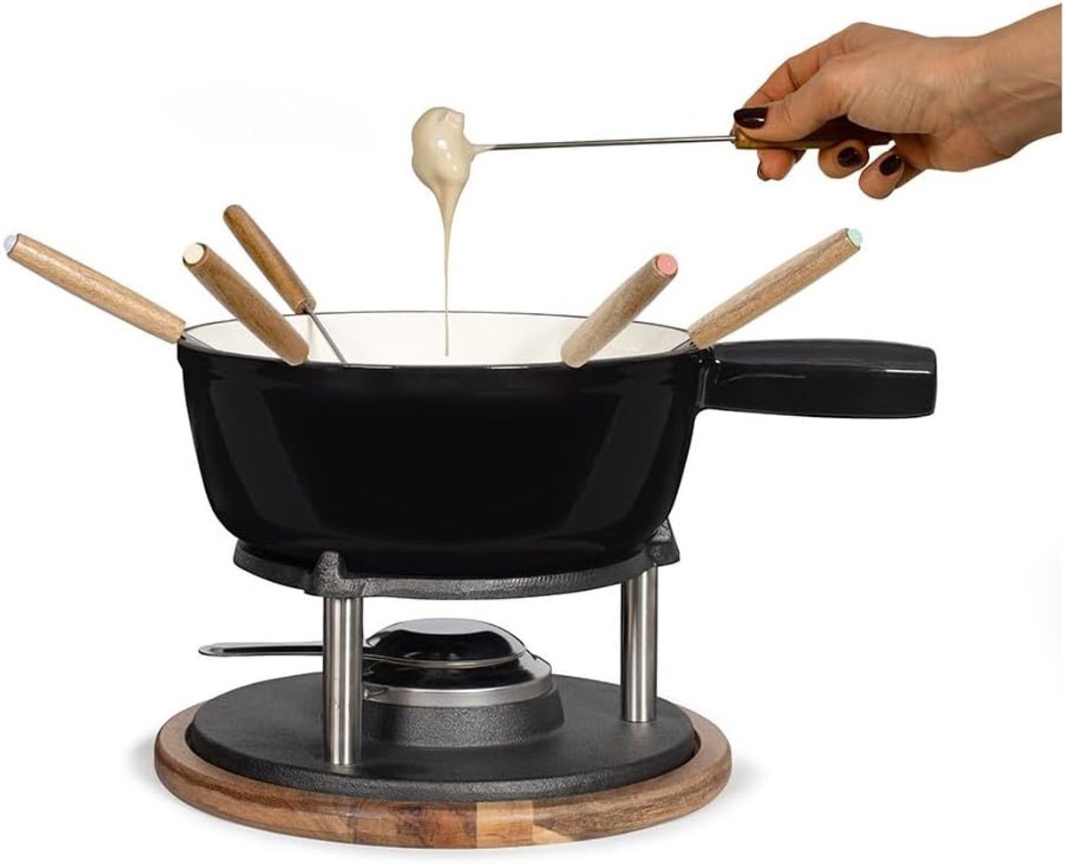 Fondueset - Fonduepan Kaasfondue - Gezellig Eten - Geëmailleerd Gietijzer - 26 L - Zwart – foto 3