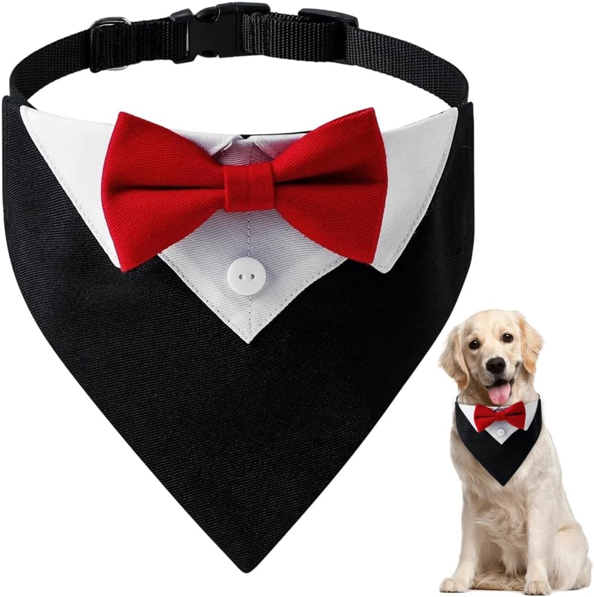 Hondenhalsband voor smoking, formele jurk met vlinderdas, bandana van katoen, verstelbaar, voor honden en katten, ideaal voor bruiloften, verjaardagen, kostuums, maat L (rode stropdas)