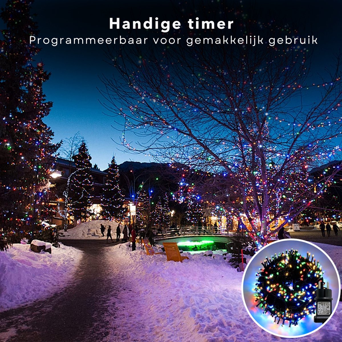 Cheqo® Kerstverlichting - Kerstboomverlichting - Kerstlampjes - Sfeerverlichting - LED Verlichting - Voor Binnen en Buiten - Tuinverlichting - Feestverlichting - Lichtsnoer - Multicolor - 40 LED's - 3M - Timer - 8 Lichtfuncties – foto 5