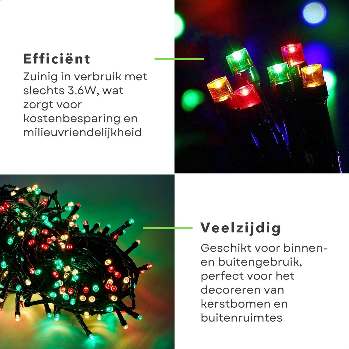 Cheqo® Kerstverlichting - Kerstboomverlichting - Kerstlampjes - 180 LED - 13,5M - Voor Binnen en Buiten - Timer - 3 Kleuren - 8 Lichtfuncties - Lang Snoer - Gekleurde Kerstverlichting - Sfeerverlichting - Rood - Groen - Extra Warm Wit – foto 6