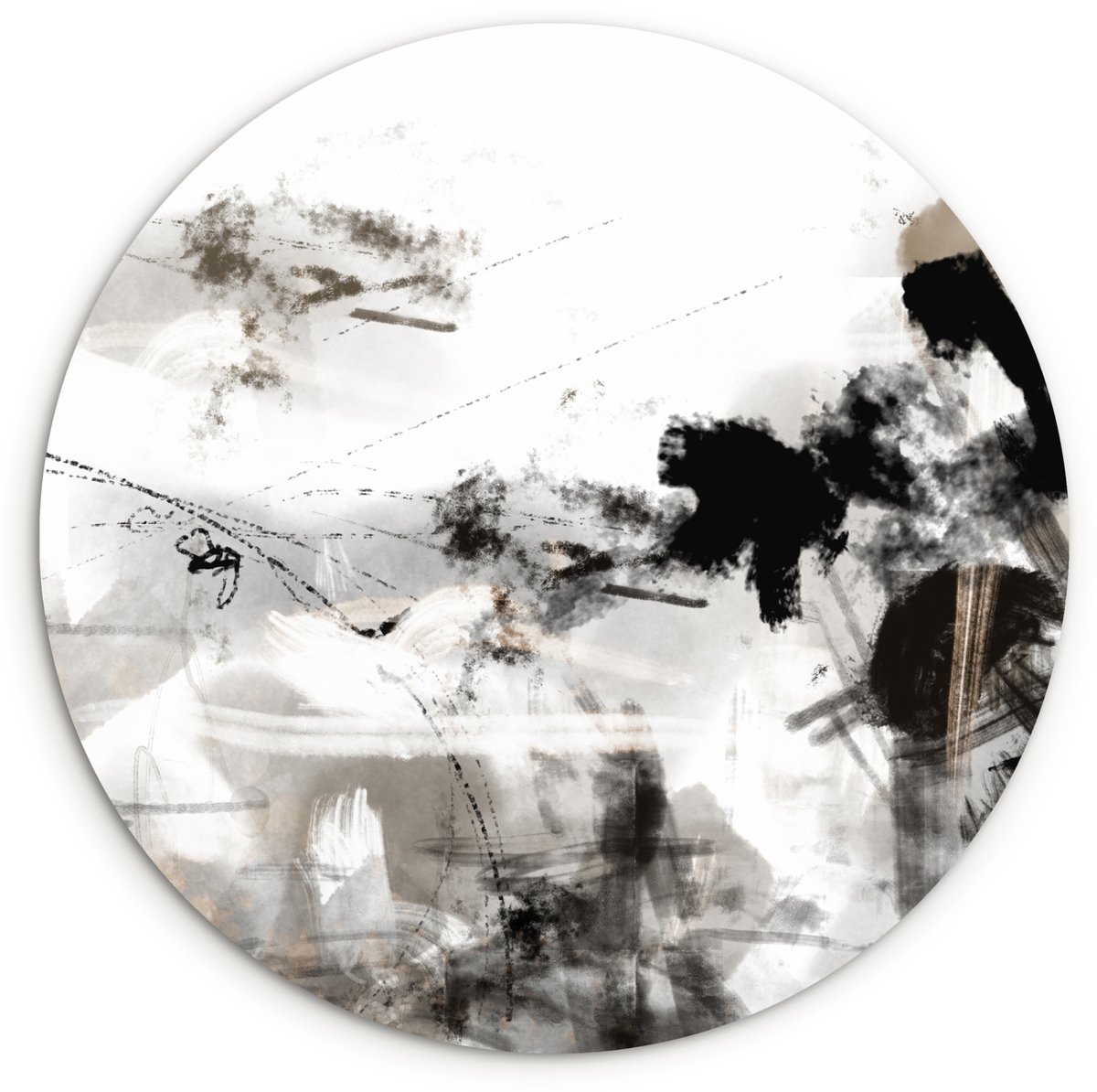 WallCircle® Wandcirkel 150x150 cm - Muurcirkel Schilderij - Verf - Zwart wit - Kunst - Muu
