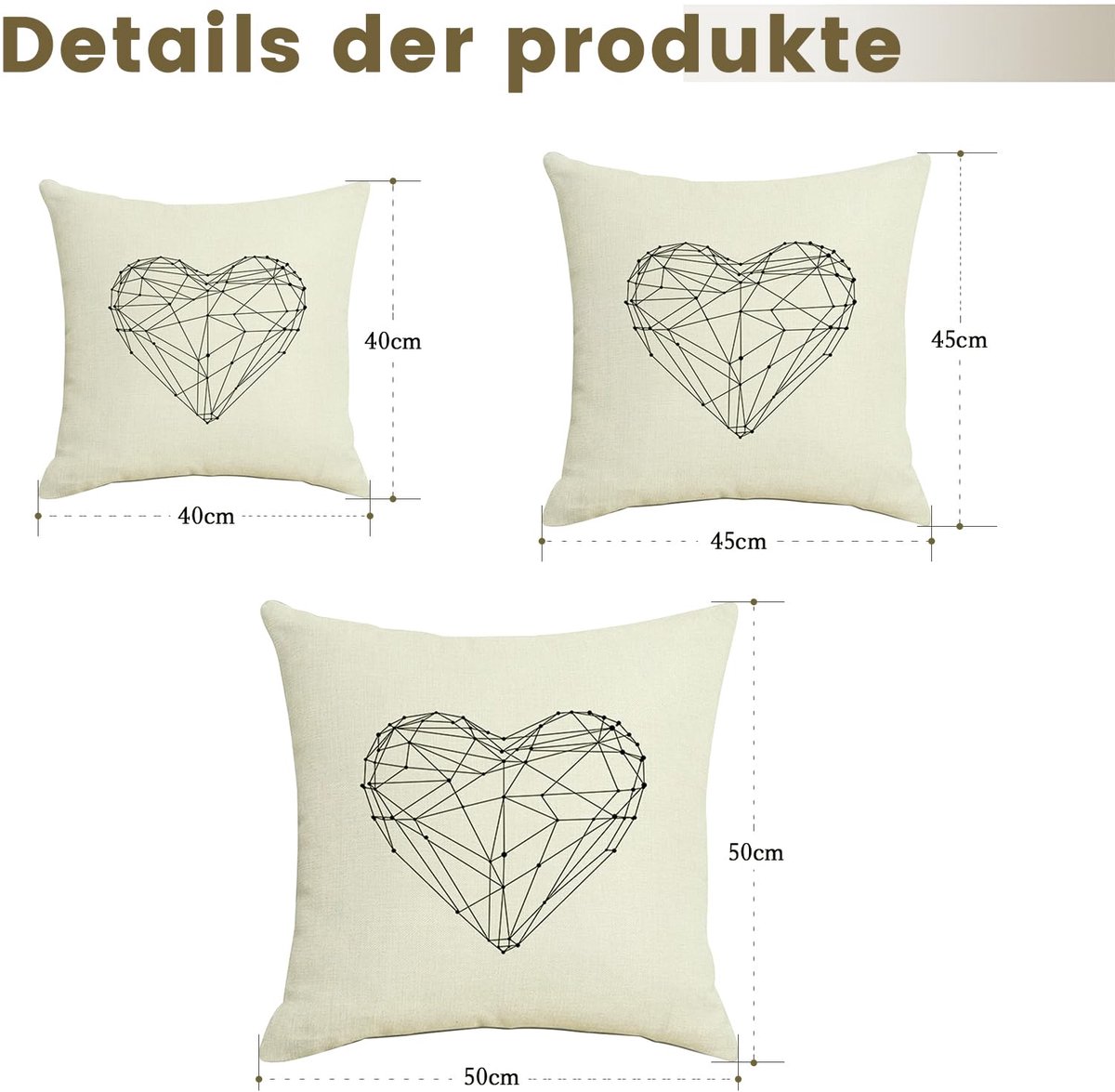 Set van kussenslopen Beige sierkussensslopen 45x45 hoofdkussenbeschermer Bank hartjes kussenslopen linnen "Enjoy every moment"