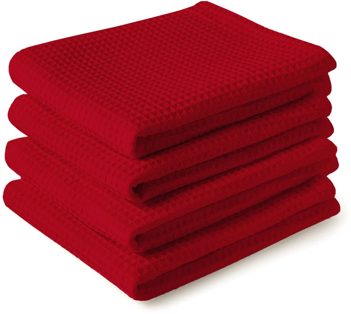 Homes Kitchen Dish Towels X-Large 70 x 45 cm (4 stuks set) Zeer absorberende Waffle Cloth Teaatowel voor Reiniging & Sneldroging van Borden & Glazen, Katoen - Red