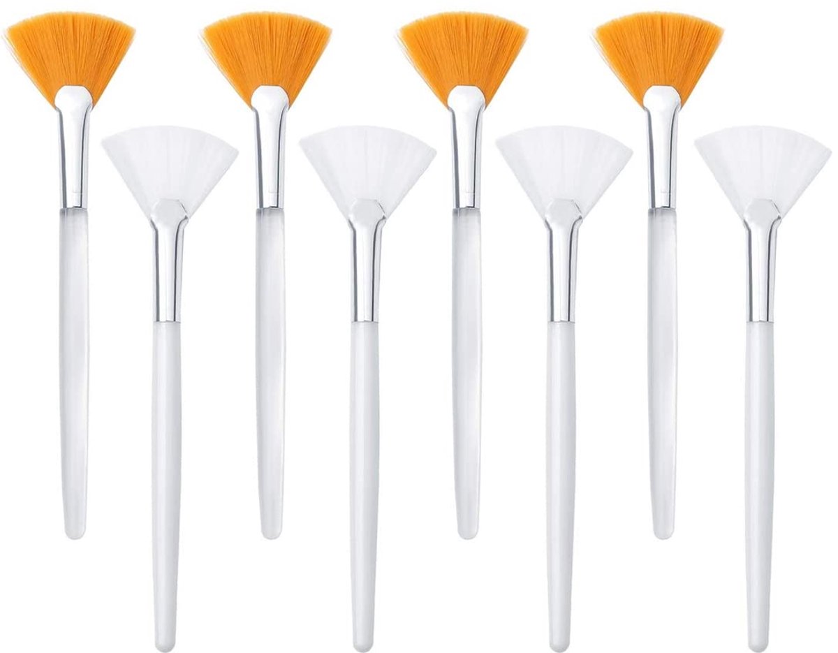 8 stuks maskerkwasten, waaierkwasten, gezicht, applicatorborstel, zachte waaierkwasten, zuurapplicatorkwast, cosmetica, make-up, applicatorgereedschap voor moddercrème (wit, bruin)