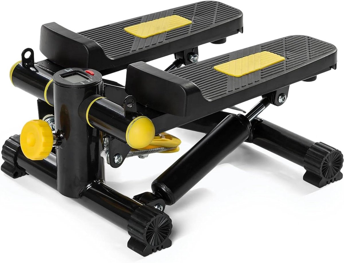 Stepper voor thuistraining - Fitness trainer - Cardio oefeningen - Verstelbare weerstand - Tot 100 kg - Zwart/Geel