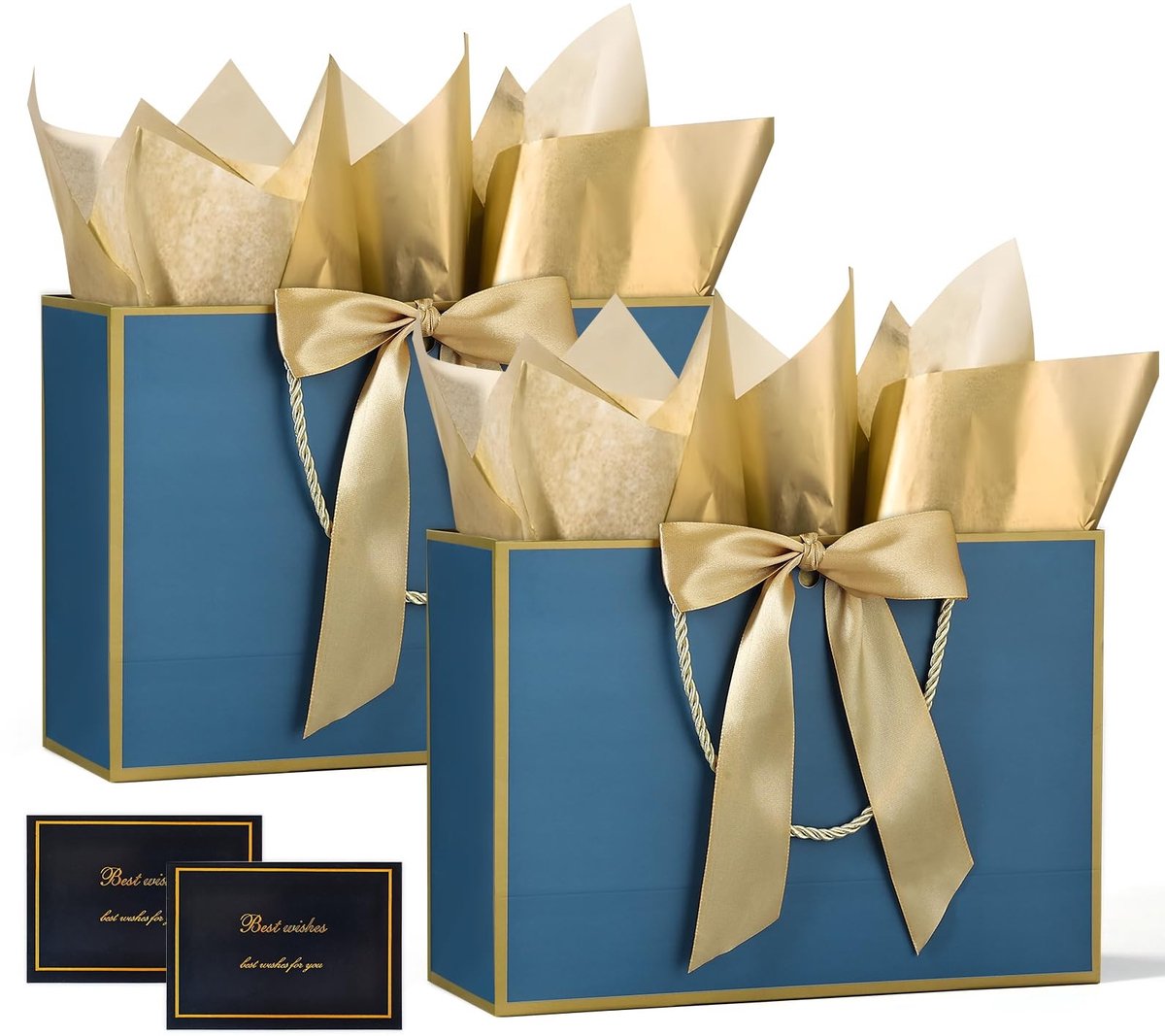 Dailygoods- Cadeauzakjes Medium - 2 Stuks Papieren Zakjes - 28 x 20 x 10 cm - Inclusief Tissue Papieren en Kaarten - Gepersonaliseerde Verpakking - Lint voor Verjaardag/Bruiloft - Cadeauverpakking
