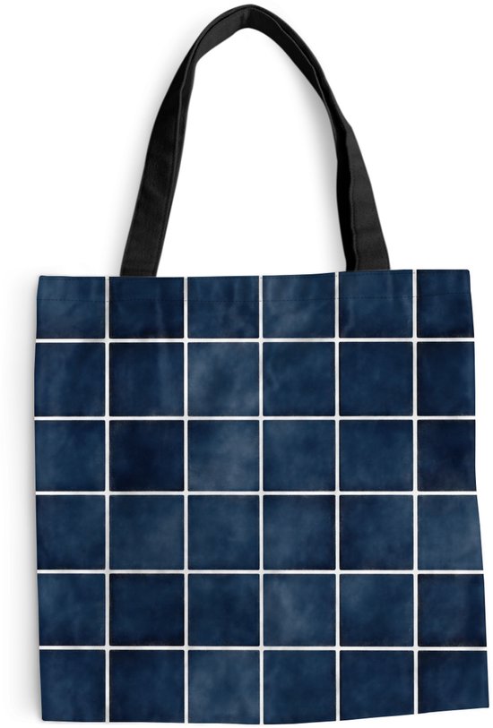 MuchoWow® Schoudertas - Strandtas - Big Shopper - Boodschappentas - Tegel - Modern - Blauw - 40x40 cm - Katoenen tas