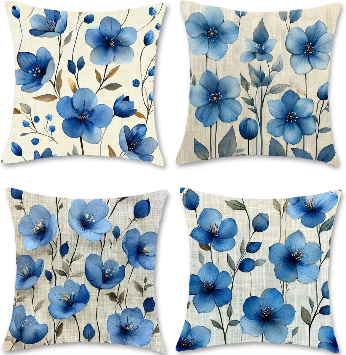 50 x 50 cm, set van 4 kussens, blauw, fluweel, bankkussens, bloemendecoratie, zachte en ademende kussenslopen voor thuis, Halloween, tuin, binnenplaats, decoratie, S1-211