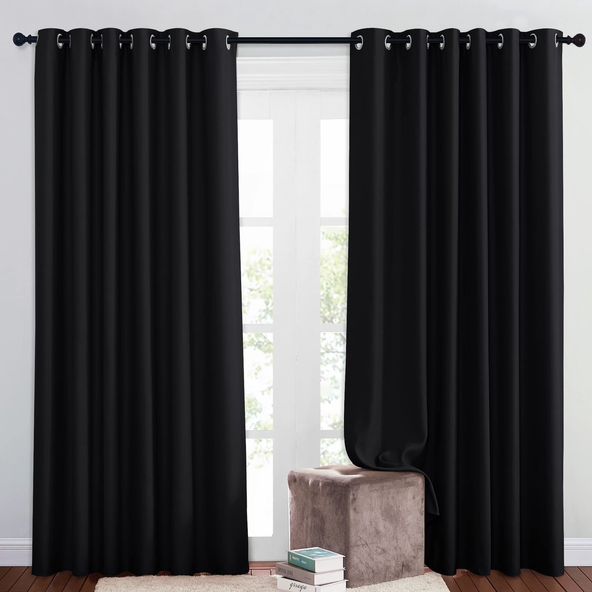 Gordijnen, ondoorzichtig, met inslagringen, extra breed, voor slaapkamer, 210 x 200 cm (h x b), donkerblauw