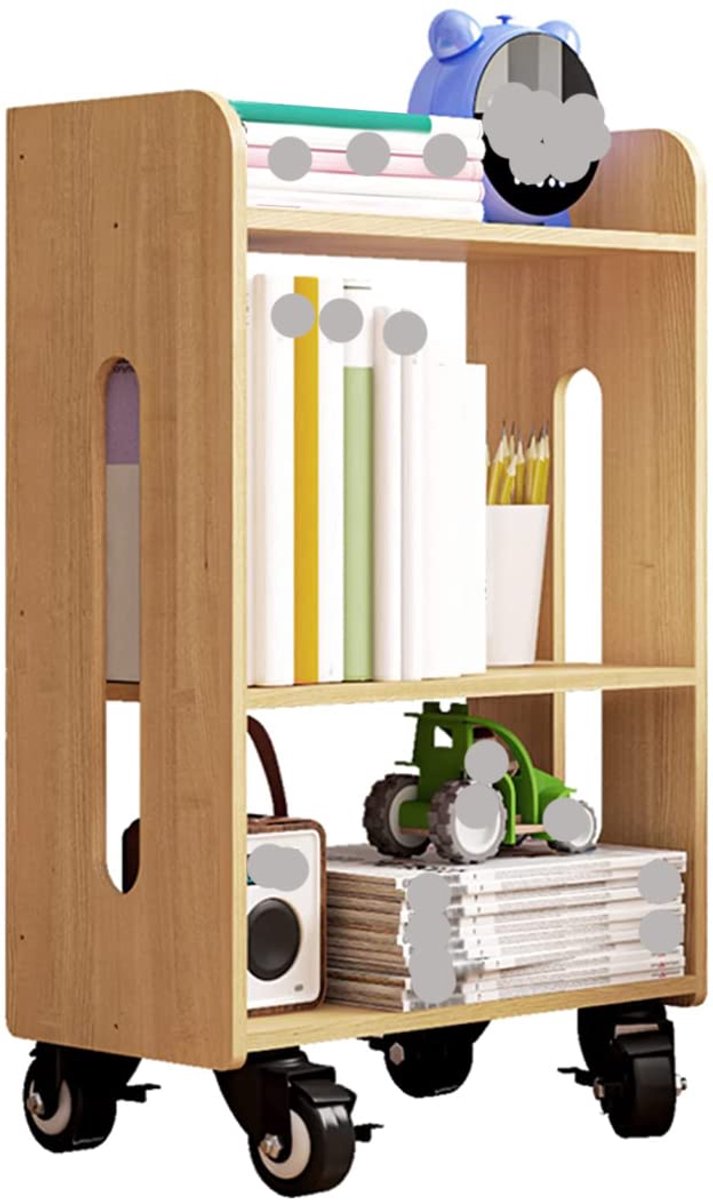 hout kleine boekenplank verwijderbaar klein opbergrek met wielen 3-laags opslagrek vloer tot plafond boekenkast,45 * 24 * 69CM