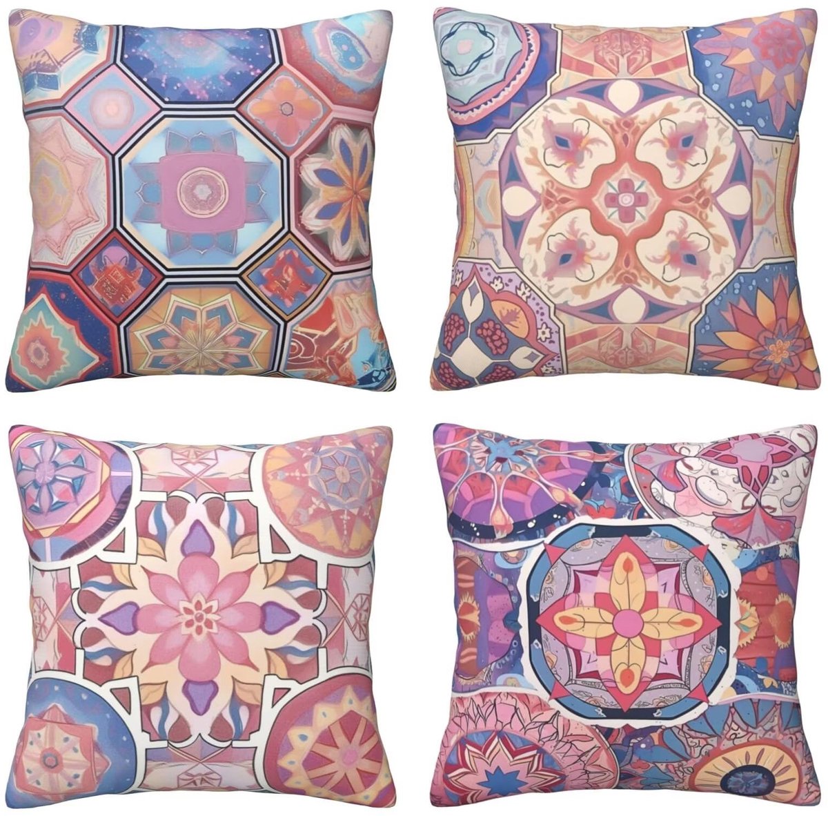 Set van 4 kussenhoezen, sierkussenhoezen, roze print, 65 x 65 cm, behaaglijk, kussenhoes met onzichtbare ritssluiting, zacht, wollig, bankkussen, wasbaar, voor terras, tuin, bank en woonkamer, bank