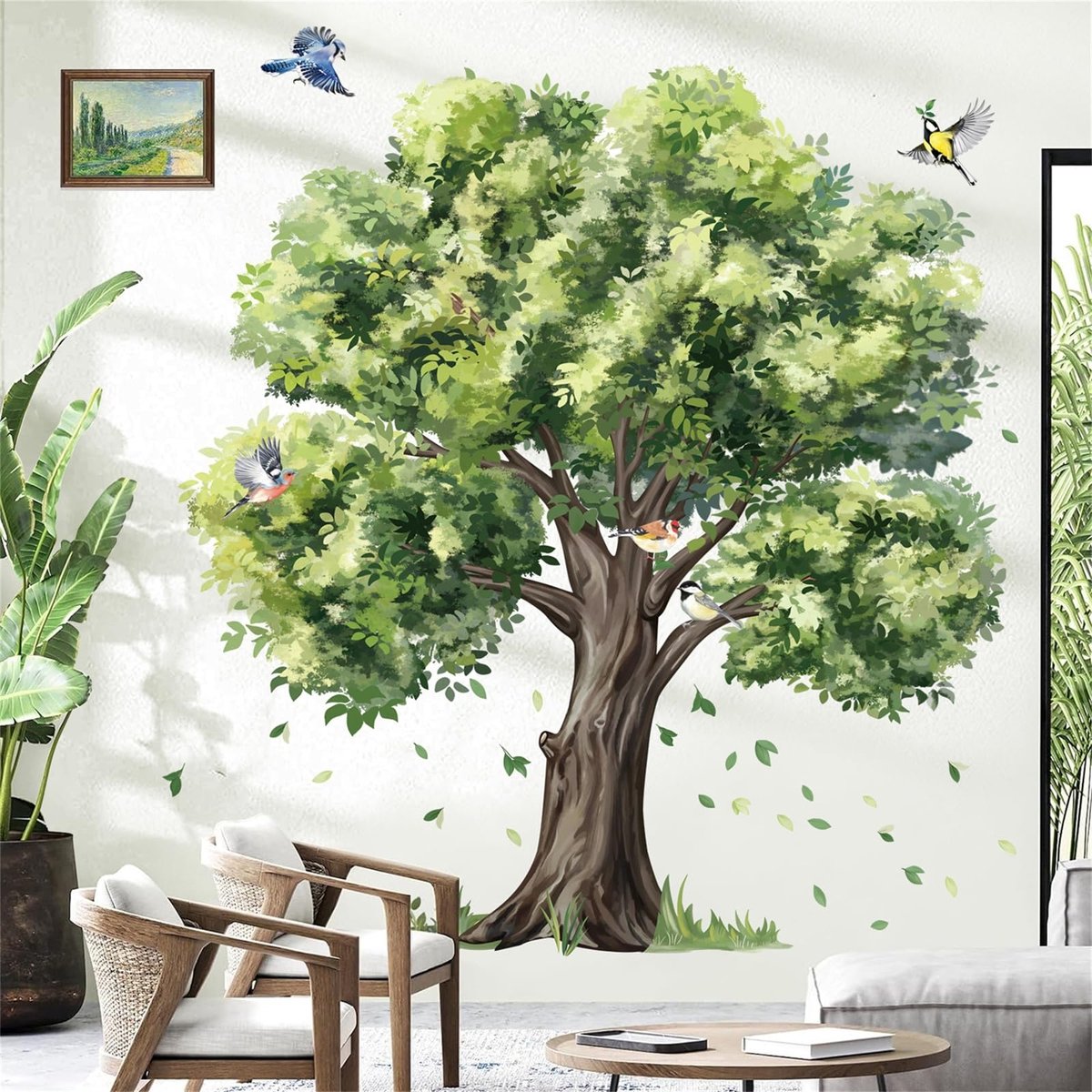 decalmile Grote Groene Boom Muurstickers Plant Bladeren Vogel Muurstickers Slaapkamer Woonkamer Sofa TV Achtergrond Home Decor