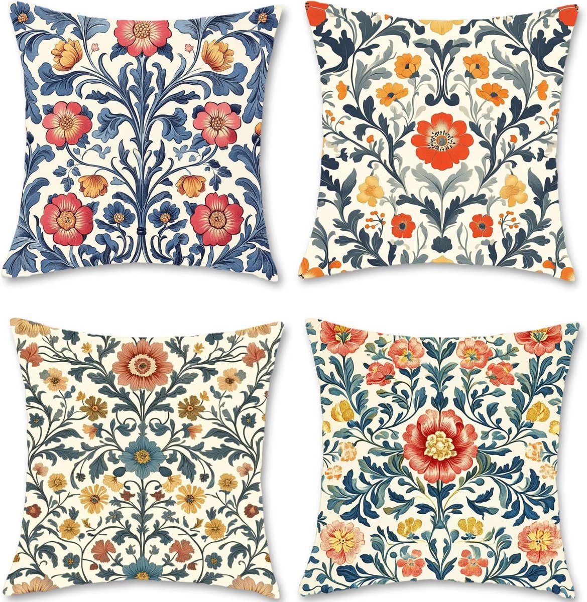 50 x 50 cm, retro, set van 4 outdoor kussens, bankkussens, linnen, hoofdkussen, kussenhoezen, bloemen, kussenhoezen, dubbelzijdig bedrukt, kussenovertrek voor decoratie, woonkamer