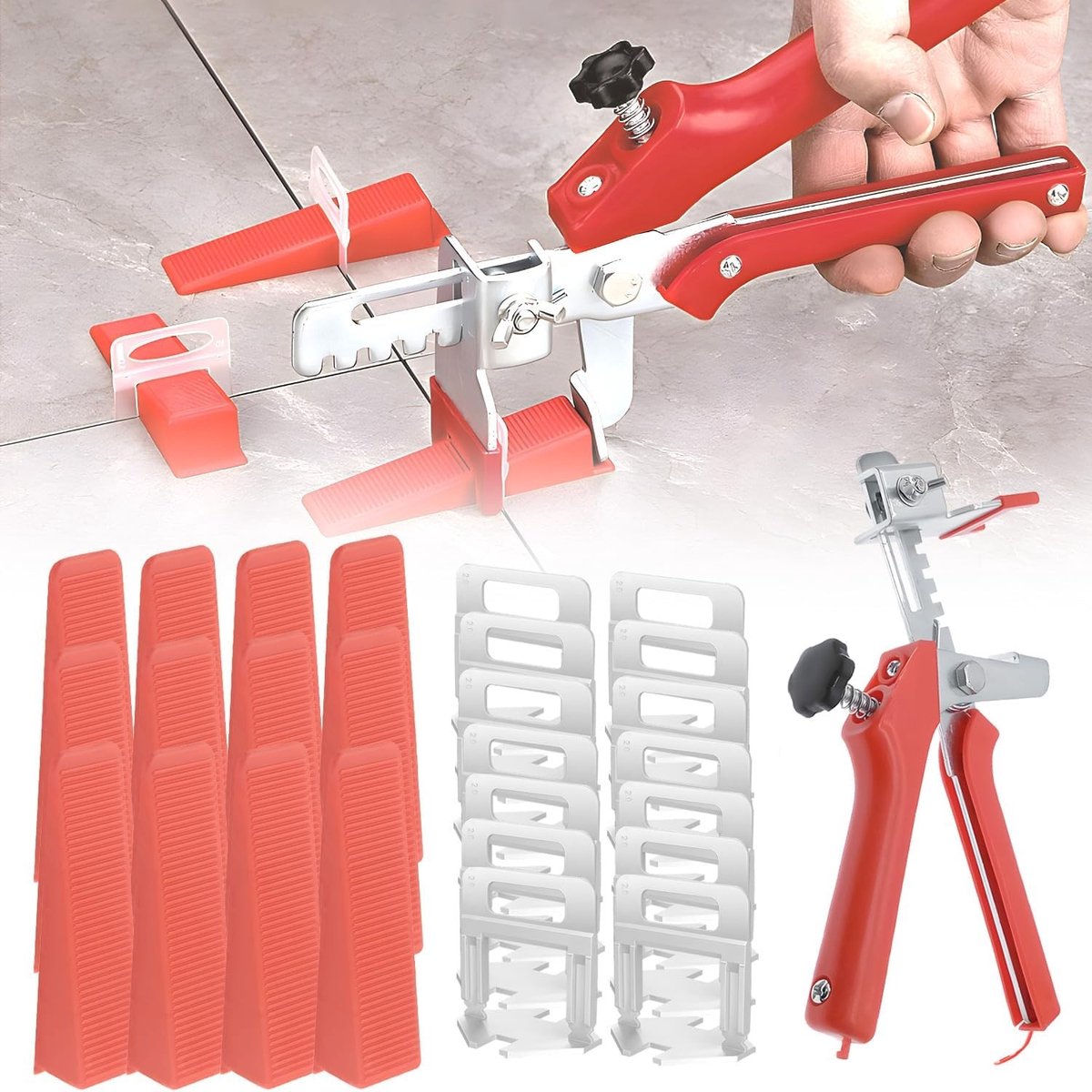 Nivelleersystemen voor Tegels 1.5 mm - Set met 100 Trekclips, 400 Tegelwiggen en 1 Tegelknijper voor Perfecte Tegelplaatsing en Voegen
