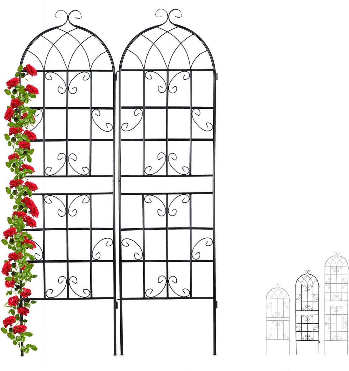 4x Klimplantenrek metaal, plantenrek voor in de tuin, plantensteun voor klimplanten, groot, 180 x 50 cm, trellis, zwart