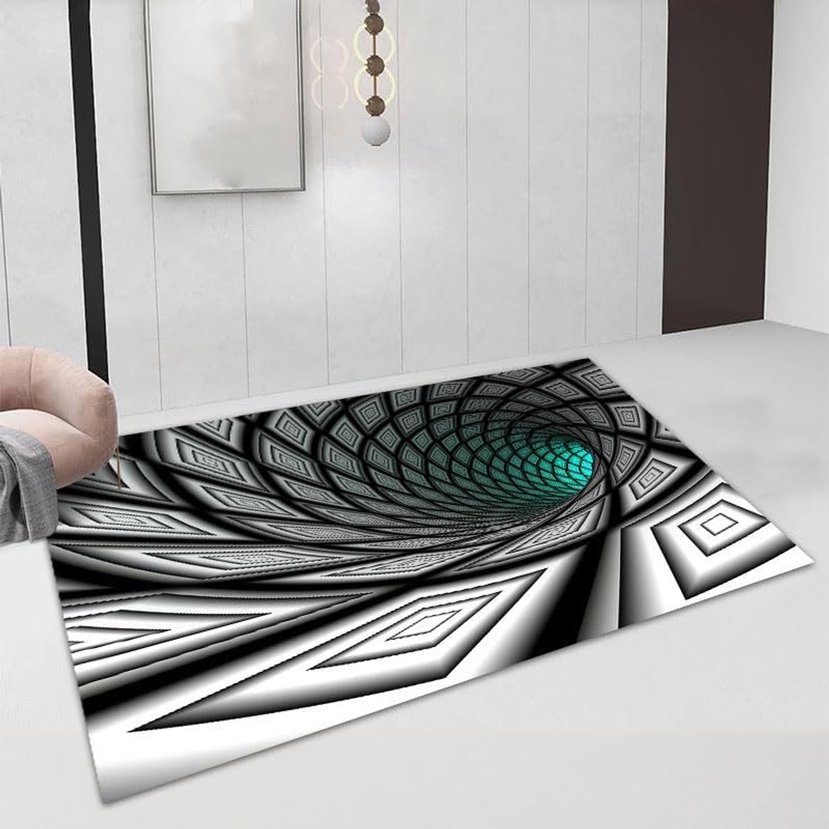 3D illusie tapijt antislip vloerkleed tapijt mat vloermat zwart wit tapijten voor slaapkamer woonkamer kantoor abstracte driedimensionale rechthoek polyester 3D swirl tapijt(140 * 200cm,4)