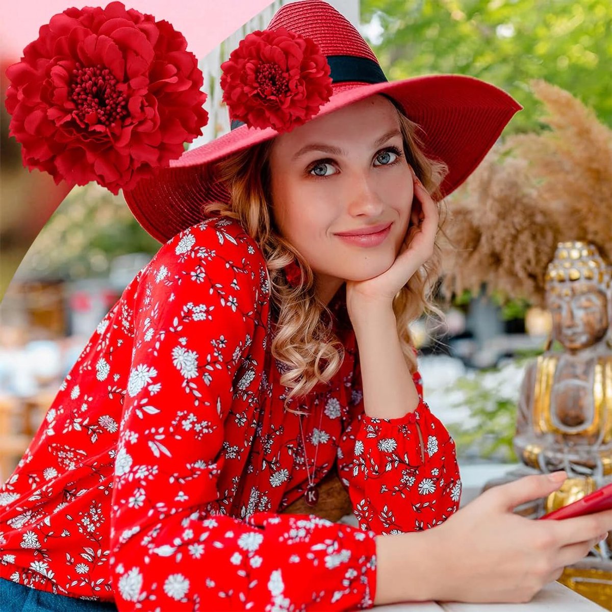 Bloemen, orchidee, bruiloft, bloem, mooie haarclip, strand, haarspelden, chiffon, bloemen, haarbar, accessoires, bruiloft feest voor dames (rood)