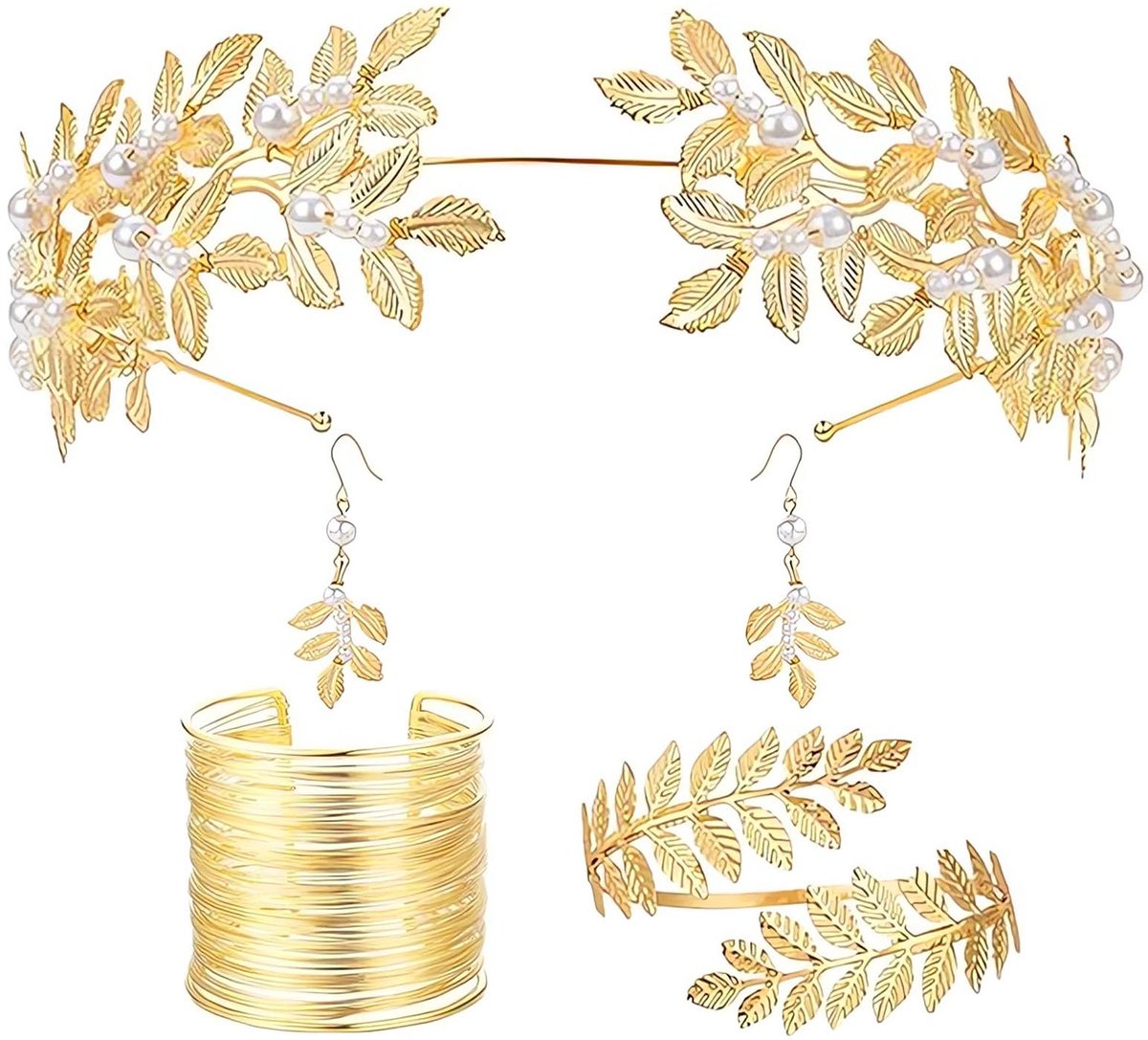 5-delige Griekse godin kostuumaccessoires, Griekse godin sieradenset hoofdband, Griekse godin kostuum hoofdbanden, laurierblad bruidssieraden, voor dagelijks gebruik en bruiloften