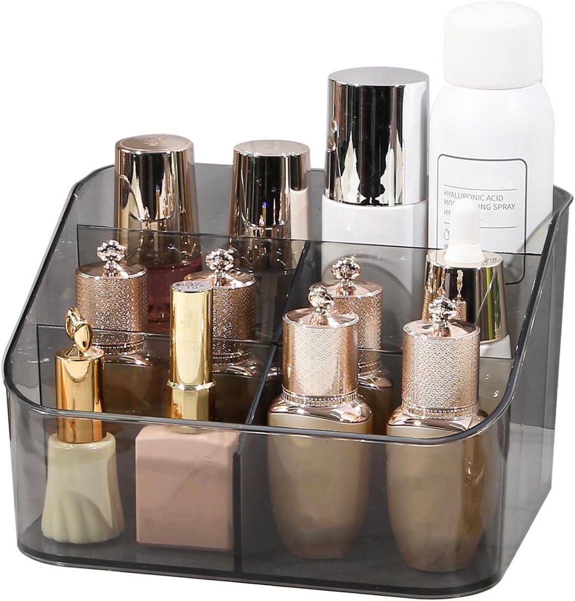 Grote Capaciteit Make-up Kwasten Houder met 5 Vakken, Vintage Organizer voor Vanity en Badkamer, Acryl Cosmetica Opbergoplossing