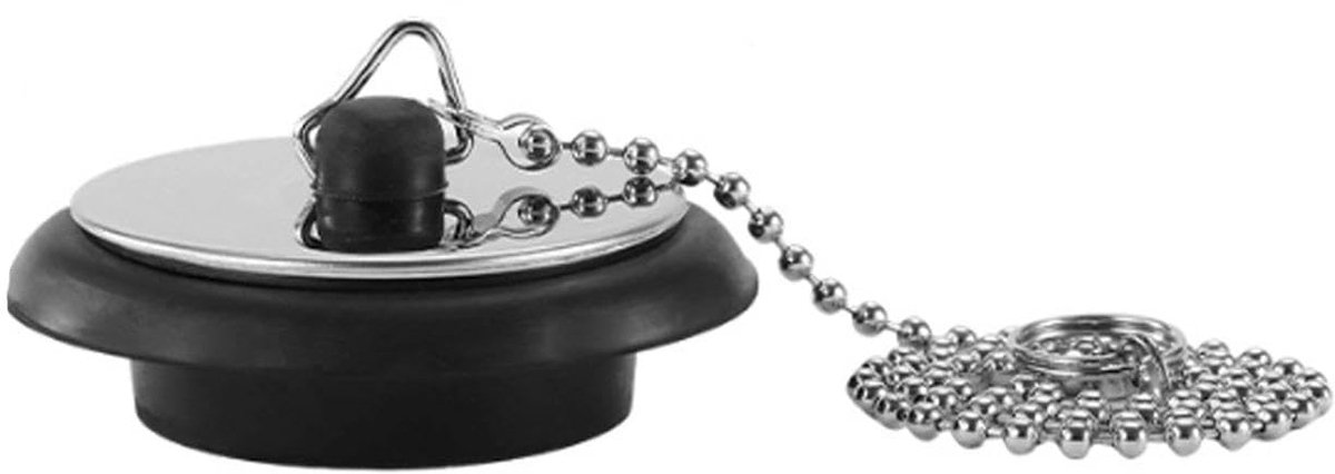 1 stuk universele rubberen afvoerplug met roestvrij stalen ketting, bad- en wastafelplug als vervanging voor gastentoilet, gasten-wc, gastenwasruimte en gastenbadkamer.