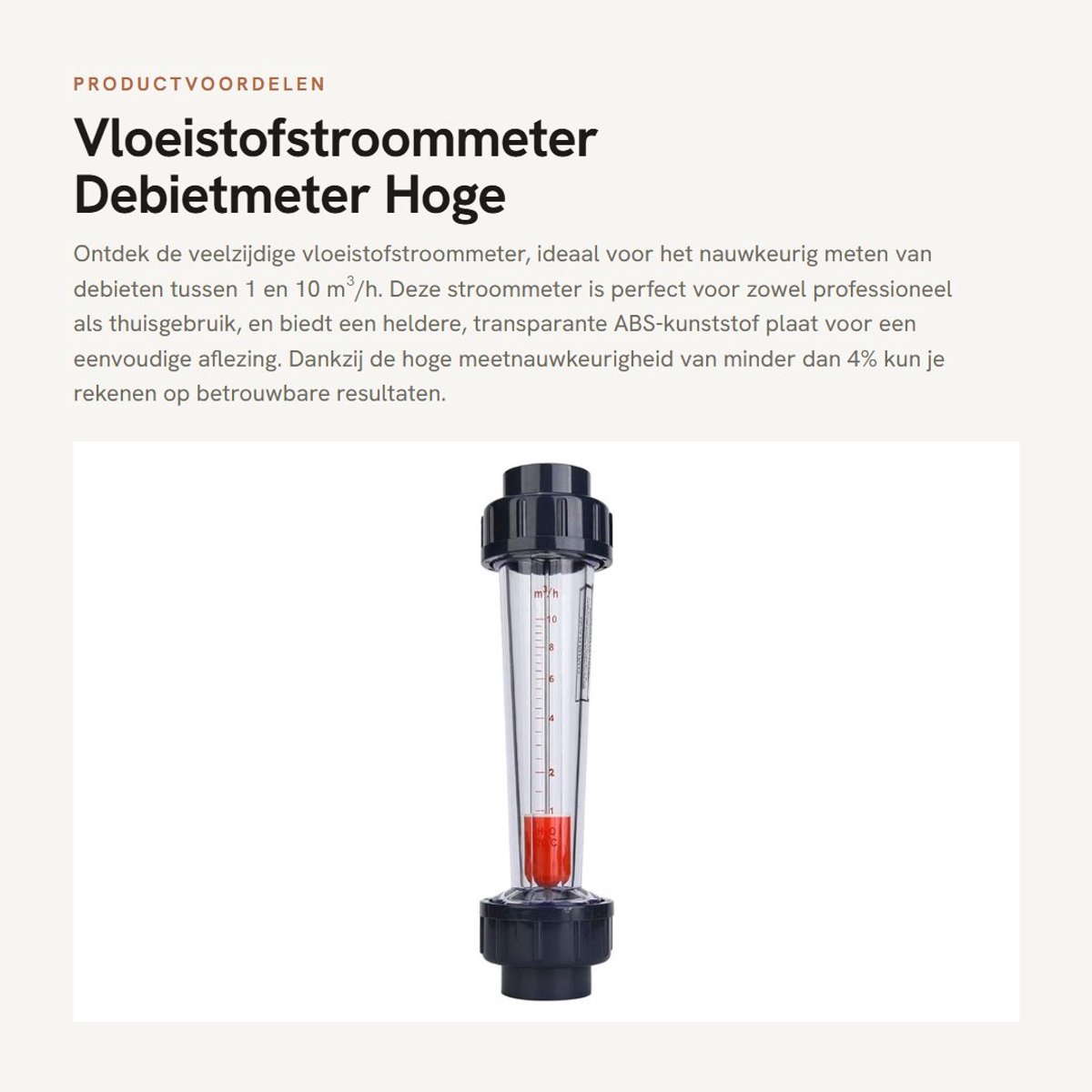 Dailygoods- Vloeistofstroommeter hoge nauwkeurigheid - ABS-kunststof - debietmeting - transparante schaal - slangtype - 1-10 m³/h bereik - Debietmeter