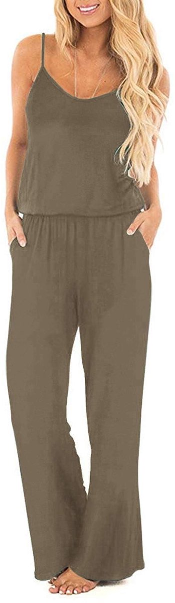 Dailygoods- Jumpsuit Dames Mouwloos - Lange Broek - Spaghettibandjes - Steekzakken - Elastische Tailleband - Comfortabele Pasvorm - Broekpak