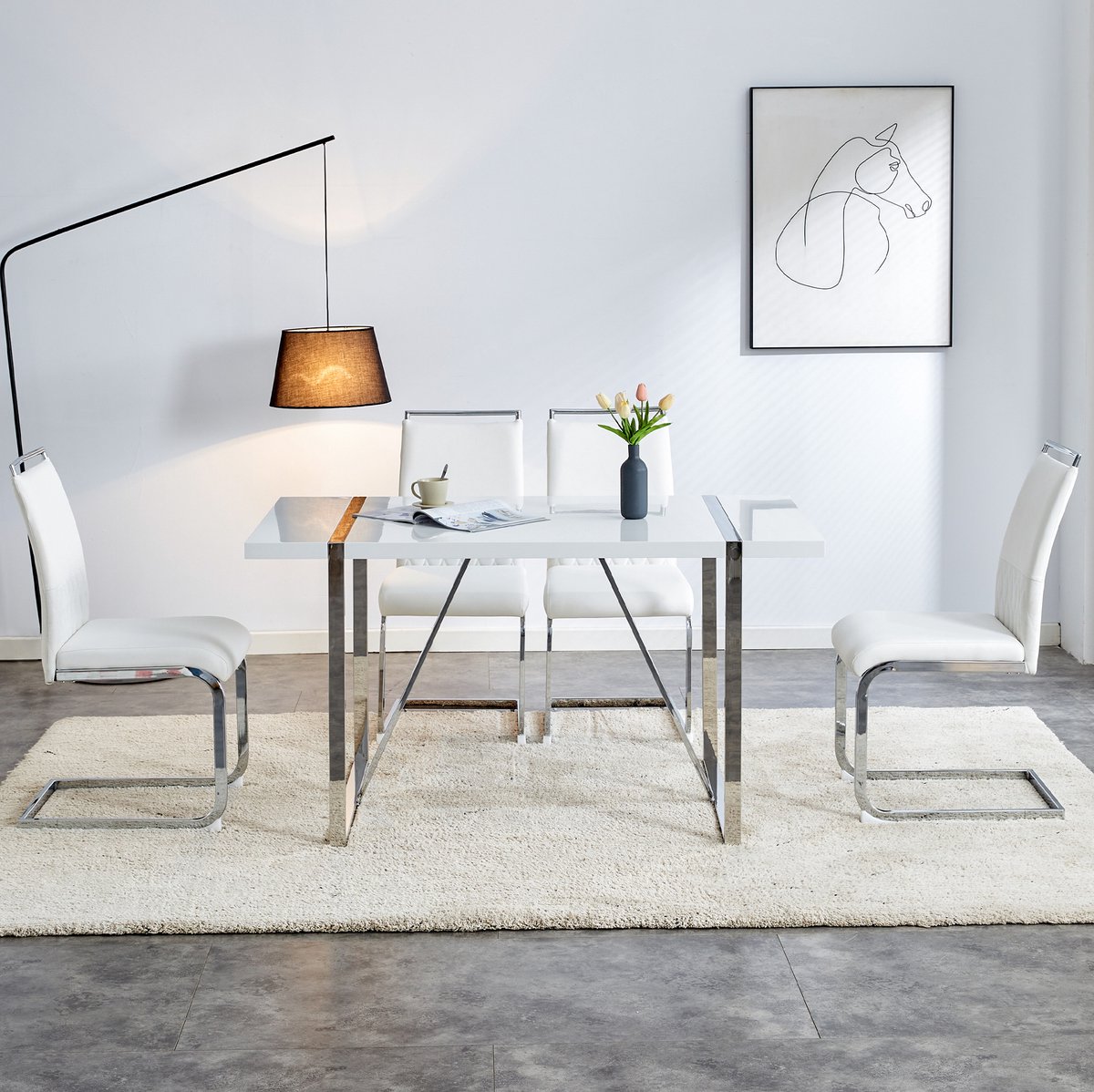 DESMIU Eetkamerstoel 42 x 48 x 95 Cm - Set Van 2 - Ergonomisch Met Hoge Rugleuning En Gewatteerde Zitting - Voor Eetkamer En Keuken - Wit