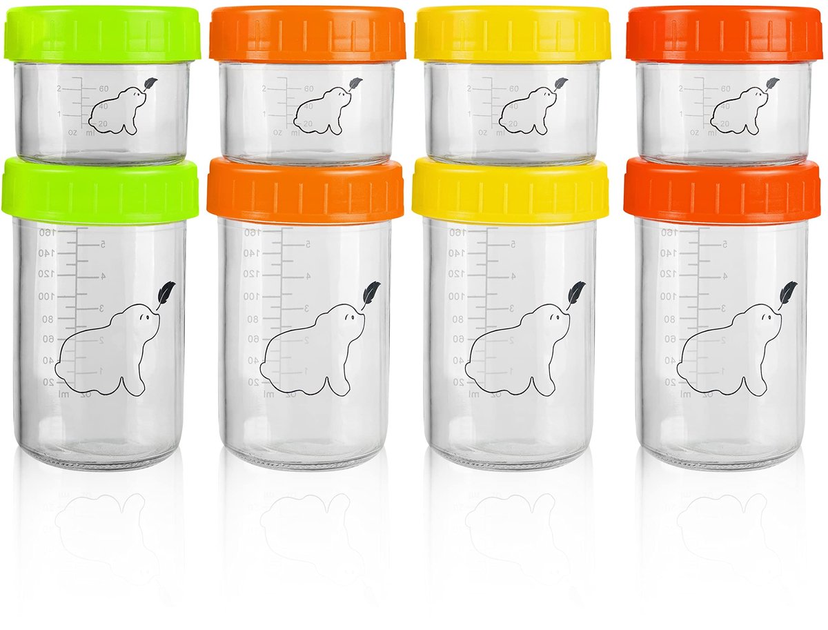 Dailygoods- Babyvoeding Opbergdozen 8st. - Glazen Potten 100 ml/220 ml - Herbruikbaar - Vaatwasmachine/Magnetron Bestendig - Perfecte Porties - Voedselverspilling Voorkomen - Babyvoeding Potjes