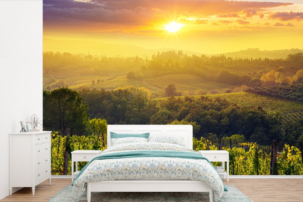 Behang - Fotobehang Toscane - Italië - Druivenbomen - Breedte 330 cm x hoogte 220 cm