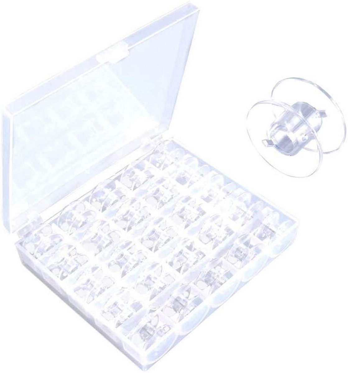 Dailygoods- Naaimachine Klossen 25 Stuks - Transparante Plastic Spoelen - Opbergdoos - Geschikt voor Huishoudelijke Naaimachines - Duurzaam en Praktisch - Naaispoelen