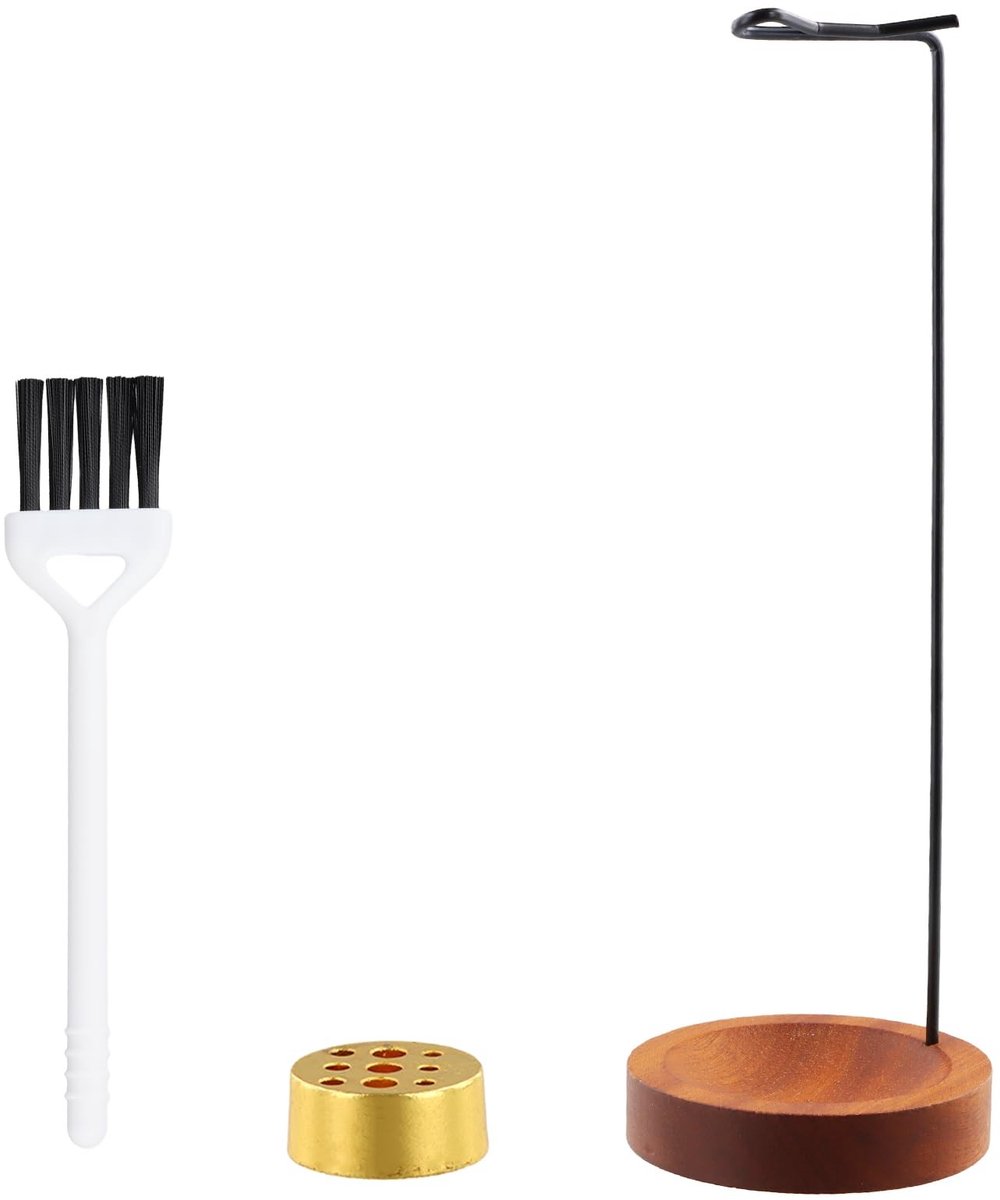 Dailygoods - 2-in-1 wierookhouder, handgemaakte houten basis, 9-gaats wierookstokhouder met reinigingsborstel, wierookbrander voor thuiskantoordecoratie, yoga, theeceremonies, meditatie en spa's