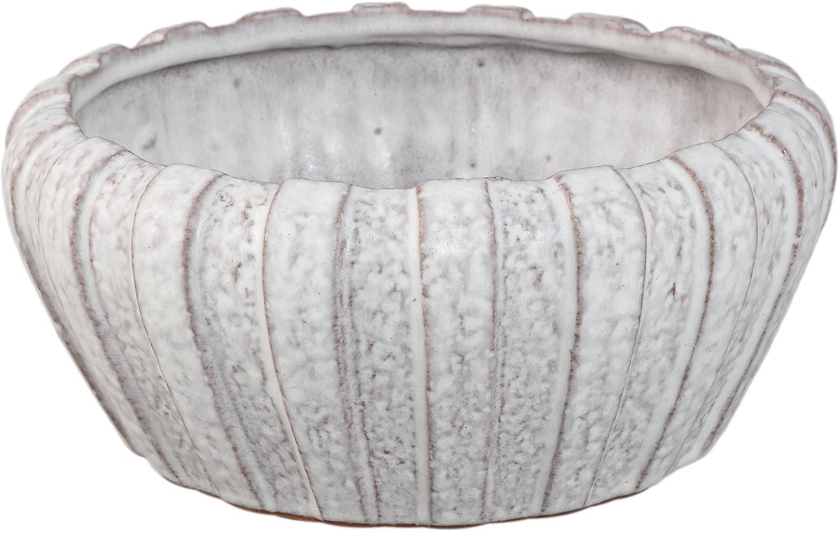 PTMD Mirei White Ceramic Pot Vertical Ribbed Round LowS