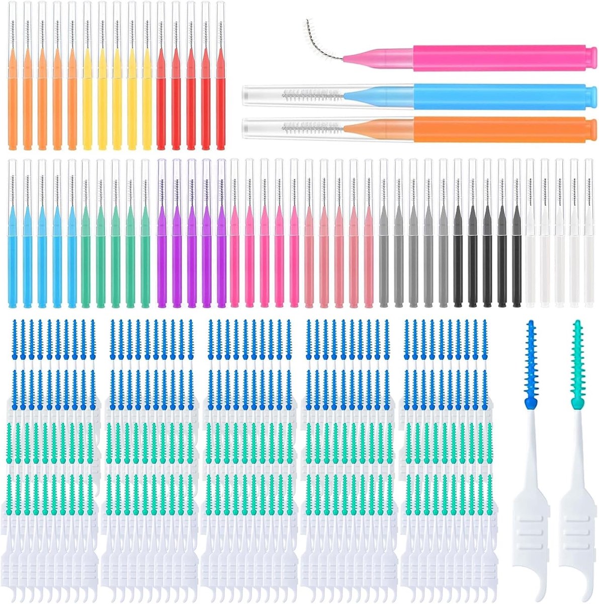 Interdentale borstels set van 260 stuks, verschillende maten voor optimale tandverzorging, mondhygiëne en effectieve tandreiniging
