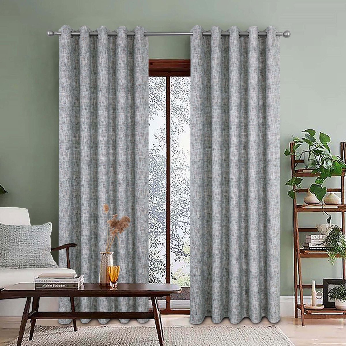 always4u Gordijnen, 100% ondoorzichtig, gestructureerde gordijnen in linnenmix-look met ringen, landhuis, thermogordijn, koudebescherming voor slaapkamer en woonkamer, grijsgroen, set van 2, 140 x 260