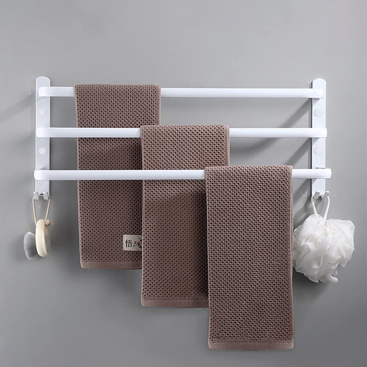 Handdoekrails Wandgemonteerde 3-laags handdoekenrek met haken Ruimte Aluminium handdoekenrek Badkamer Handdoekhouder Geen vervagen Handdoekplanken voor Keuken Badkamer Toilet Hotel Kantoor (wit, 50CM)