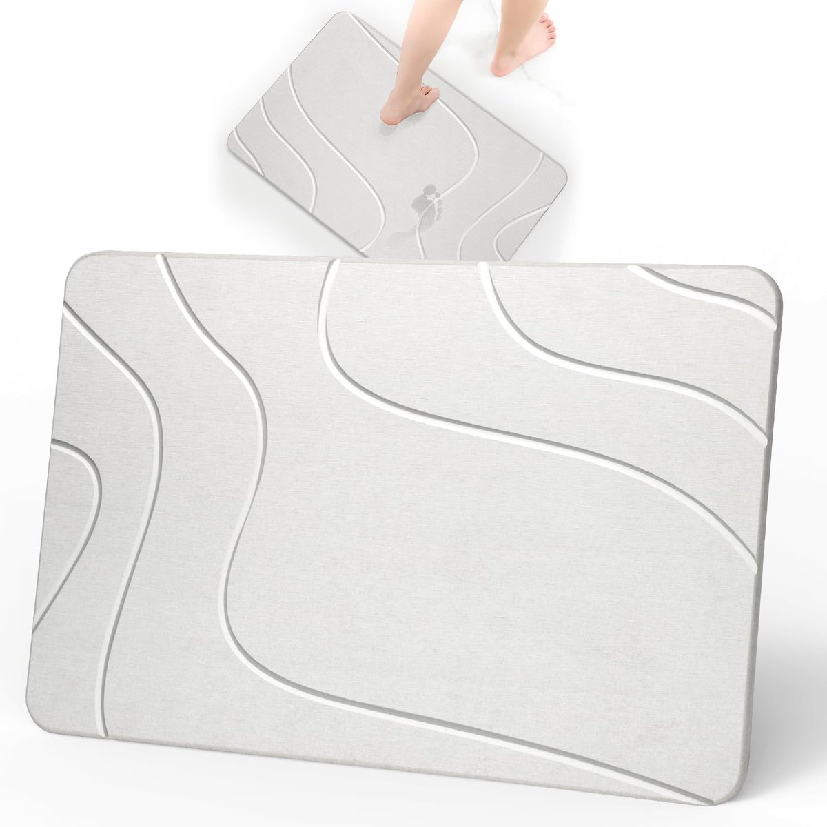 Diatomite Bath Mat 60 x 39 cm, 10 mm Dik –snel Droog in 30s, Stenen Badmat Makkelijk te Reinigen, Maty Prysznicowej Antypoślizgowejsą voor Badkamer Keuken Hal Voerbakken voor Huisdieren – Wit