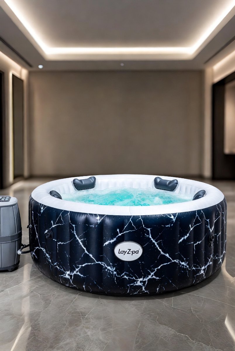 Hollywood AirJet Opblaasbare Jacuzzi Whirlpool voor 6 Personen – Vierkant 180x180 cm – Luxe LED Verlichting + 140 Bubble Jets – Design Outdoor Spa met Verwarming & Afdekking – Madeira Kleur – Medahomestore