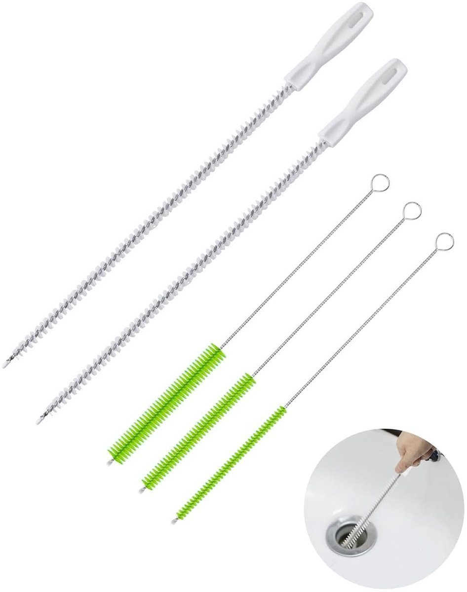 Dailygoods- Reinigingsborstelset 5 stuks - Afvoerreiniger 45 cm - Buisborstels voor detailreiniging - Flexibele Afvoerborstel - Roestvrij Staal - Duurzaam en Herbruikbaar