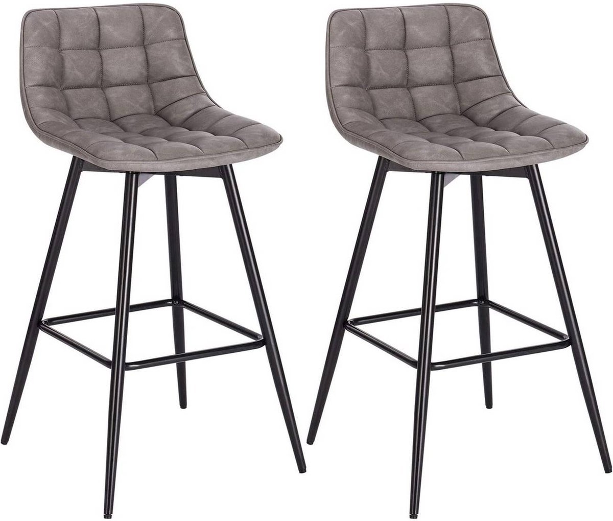 Barkrukken Set Donkergrijs - Barkrukken set van 2, Barstoel Kruk en Barstoelen met rugleuning - Voor Eetkamer, Keuken en Woonkamer