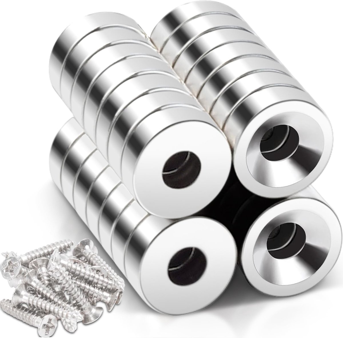 Dailygoods - 30 Neodymium Magneten met Gat - Sterke Magneten voor Bevestigen en Plakken