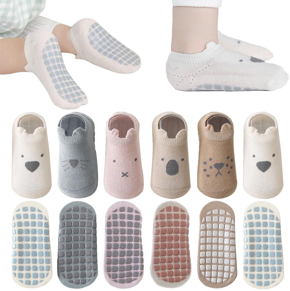 Dailygoods - Baby Anti-Slip Enkelsokken met Schattige Cartoon Grips - 6 Paar