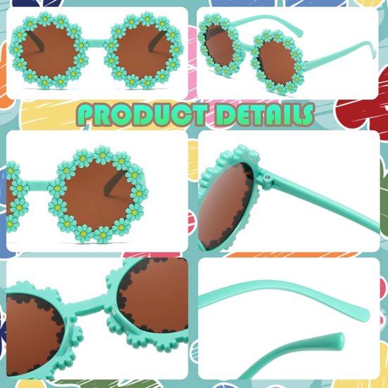 Dailygoods - 8 stuks schattige bloem zonnebrillen voor kinderen, kleurrijke mode multipack van Dailygoods — afbeelding 3