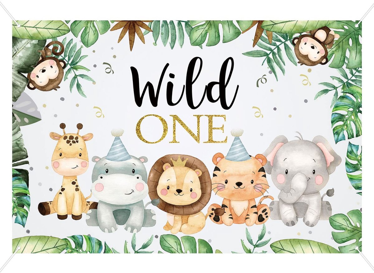 Dailygoods - Wild One Achtergrond Safari Animal Eerste Verjaardagsfeest Decoratie 180x110cm Groen